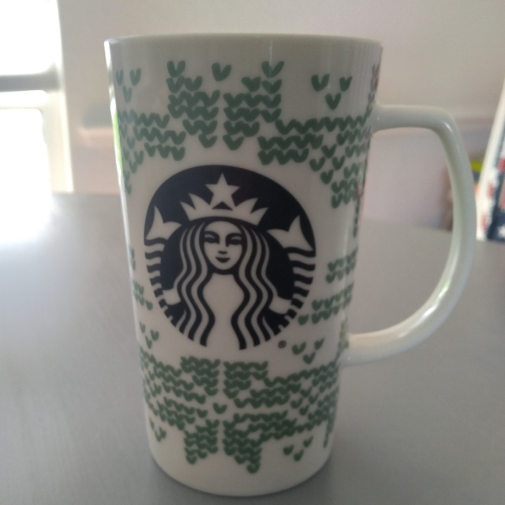 Starbucks 2016 Christmas 16oz Tall Coffee Cup Mug Green Knit Sweater Mermaid New